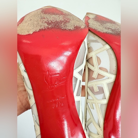 Christian Louboutin White Patent leather Tititata Mesh pointed toe pumps EU 39.5 - Picture 8 of 11